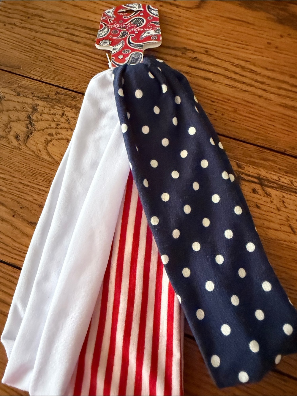 Women’s Pack of Three Stretch Headbands – Navy Polka Dot, Red Stripe & White